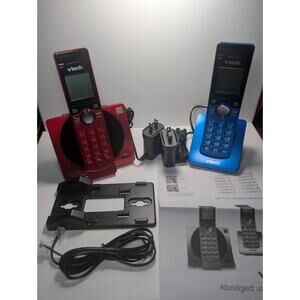 VTech CS6919-2R Cordless Phone System Red Blue 2 Handsets w Bases Tested